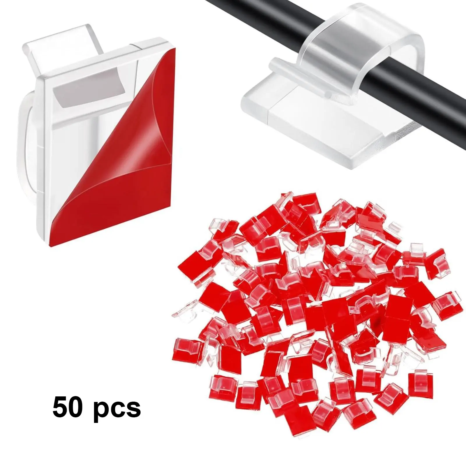 50-Pack Transparent Adhesive Cable Clips, Durable Plastic Wall Desk Shelf Organizers, Bulk Wire Bundles Holder, Outdoor Christmas Lights Hanger