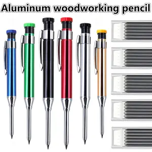 Aluminum 2.8mm Woodworking Pencil Set, 2 Pens + 3 Lead Boxes, Smooth Writing, Break-Resistant,  for Deep Hole Marking/Office Stationery/Engineering Drawings, Ideal for Architects/Hole Drilling Tool Pen Users/Carpenters