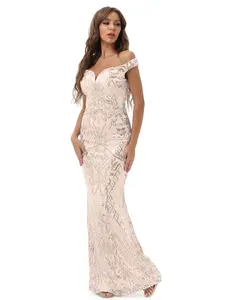 Off The Shoulder Silver Sequin Mermaid Evening Dress V Neck Floor Length Formal Prom Wedding Party Maxi Gown