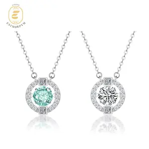 Moissanite 1ct Waterproof Rhythm of Love Dancing Stone Pendant Necklace Flickering Halo Necklace Dainty Luxury Jewelry Perfect Birthday Engagement Wedding Anniversary Christmas Thanksgiving Valentine's Day Daily Wear