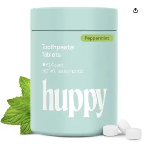 HUPPY Peppermint Toothpaste Tablets - Nano Hydroxyapatite, Fluoride Free, Plastic Free, Eco & Travel Friendly - Remineralize with NHA