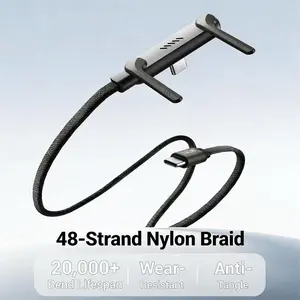 240W Braided Fast Charge Cable, 2026 New Invisible Holder Charger Cable with Stand, 4.92ft Foldable Durable 240W Stand Data Cable USB-C Cord 90 Degree Right Angle USB C Cable, Type C to Type C (1)