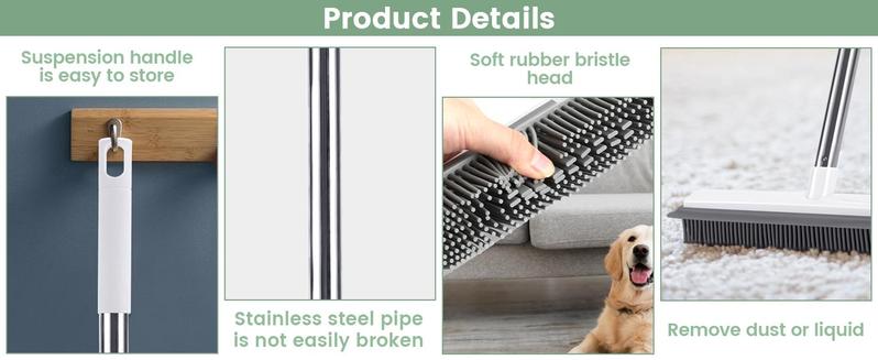 Pet Hair Remover Broom Removal Broom Rubber Broom for Floor Cleaning Tile Windows Carpet Rake Squeegee with Stainless steel Handle