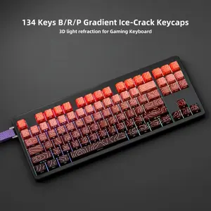 (Keycaps Only) 134 Key Red Gradient Terrain Contour PBT Keycap Set with Side Printing, Double-Sided Translucent Keycaps Suitable for 60%, 65%, 75%, And 100% MX Gateron Gaming Keyboards