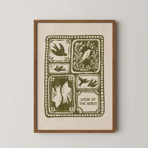 Look at the Birds Folk Art Print | Faith Inspired Christian Wall Art Unframed