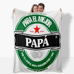 Spanish "Best Dad" Beer-Label Style Message Blanket, Soft Flannel Bedding Throw for All Seasons, Father's Day Gifts & Dad Gifts for Son/Daughter (Cozy for Naps, Ideal for Decor)