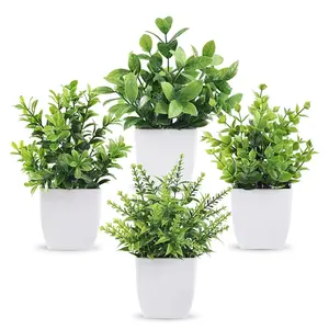 Tripumer 4Pack Fake Plant Small Artificial Green Plant Simulation Eucalyptus Potted Plant for Home Office Bedroom Bathroom Living Room Decoration 05G0346-4PCS-Green-A