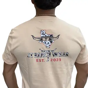 JT Ranch Wear, Mens Tx Cow Print Khaki T-Shirt
