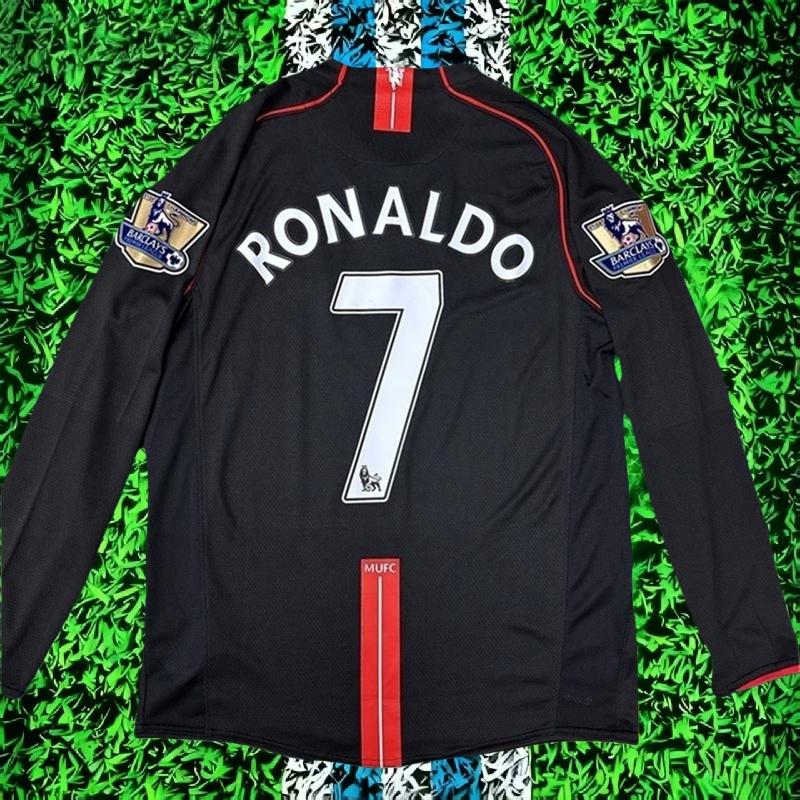 07 08 Away Retro Black No.7 Ronaldo LongSleeved Soccer jersey
