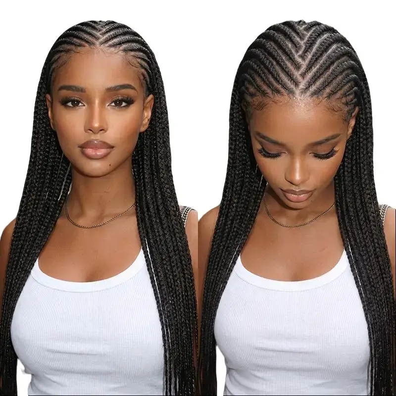 Dosay Middle Part Cornrow Box Braids Wig, Long Braided Mohawk Wig 36Inch, Synthetic Full Lace Wig For Women, Breathable&lightweight, Braided Lace Wig With Baby Hair