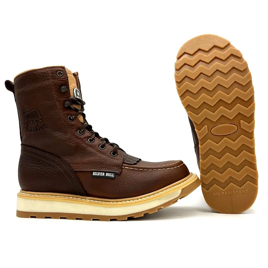 Silver Bull Composite Toe Moc Toe Work Boot Slip Resistant Goodyear Welt Leather Footwear Mid-Calf Brown Shoe SB-1568   Comfort Walking Shoes Durable Boots Premium Waterproof Boots
