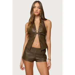 Reese Split Front Faux Leather Top Reese Split Front Faux Leather Top