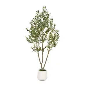 6FT Artificial Olive Tree in White Planter Faux Indoor Plant with Realistic Wood Trunk & Lifelike Fruits for Home & Office Decor