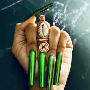 Handmade copper wire cowrie shell ring ft stone of choice