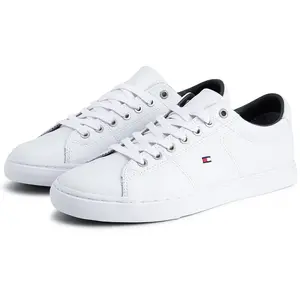 Tommy Hilfiger Leather Embossed Logo Low-Top Casual Sneakers for Men in White Trending Shoes, House White Official Shoes to Get / Maison Mihara