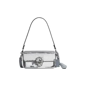 COACH Studio 20 Logo-Embellished Leather Baguette Bag with Flip-Top Cover and Card Slots for Women in Silver