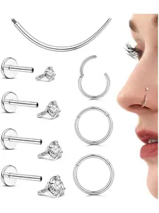 7 Pcs Golden Silvery Flat Back Piercing Jewelry for Women Men Unisex Surgical Steel Earrings with Hoops Bling CZ Hypoallergenic Classic Minimalist Trendy Design Body Accessories for Various Cartilage Piercings Multi-layer Ear Looks for Daily Outings