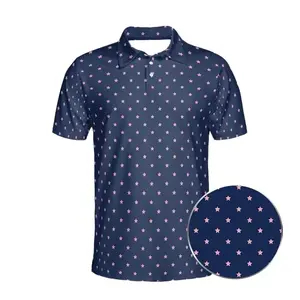 Navy Color And Pink Star polo shirt, Pattern Golf Polos, Matching Team Uniform, Golf Polo Shirt for Dad, muttertag mothersday #Poloshirt