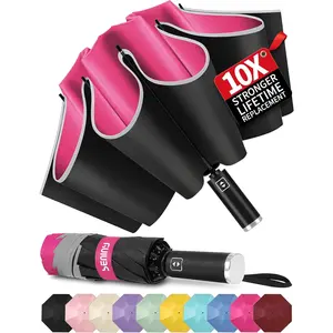 Inverted Travel Umbrella - Windproof Umbrellas for Rain with Strip, Large UV Umbrella for Sun Protection, Umbrellas Fold in Reverse for Car, Backpack