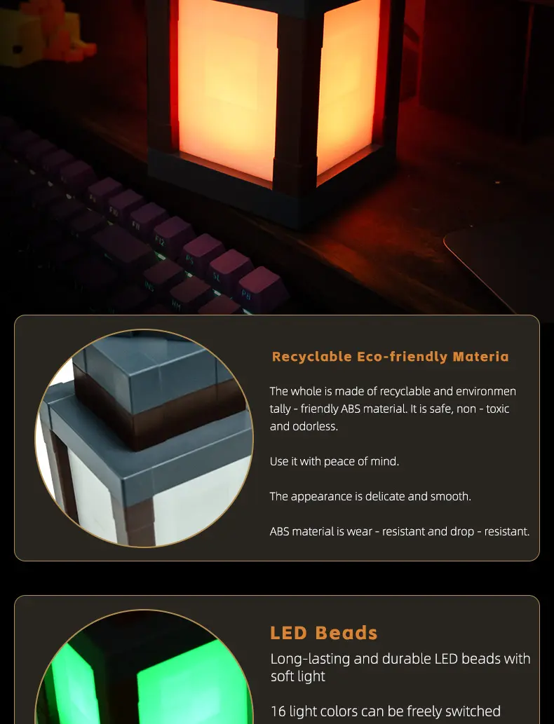 Product Introduction of DIYCOM Funny Pixel Soul Lantern Night Lamp RGB Changing Light Rechargeable Remote Control Handmade Design Four Lighting Modes for Bedroom Gaming Space Halloween Party Decoration Creative Birthday Gift 16 Color Remote Control Version 3