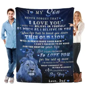 To My Son Dad's Lion Love Flannel Blanket Soft Cozy Gift Throw with Heartfelt Father SonMessage & Lion Illustration Perfect for Gifting to Sons Snuggling Warmly or Wrapping in Dad's Forever Support & Affection