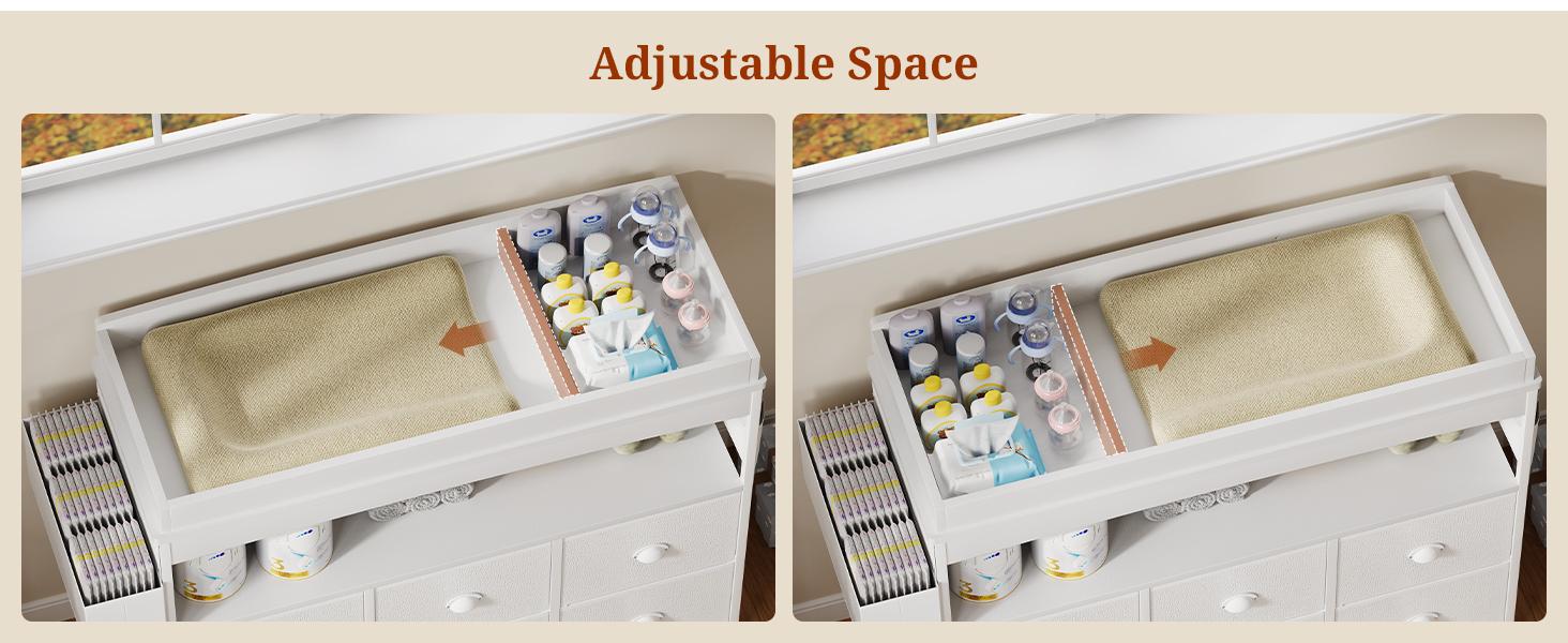 White Sturdy Wood & Engineered Wood Nursery Furniture Infant Changing Table Dresser - 6 Fabric Drawers, Changing Table Top, Storage Shelf, Modern Nursery Diaper Station