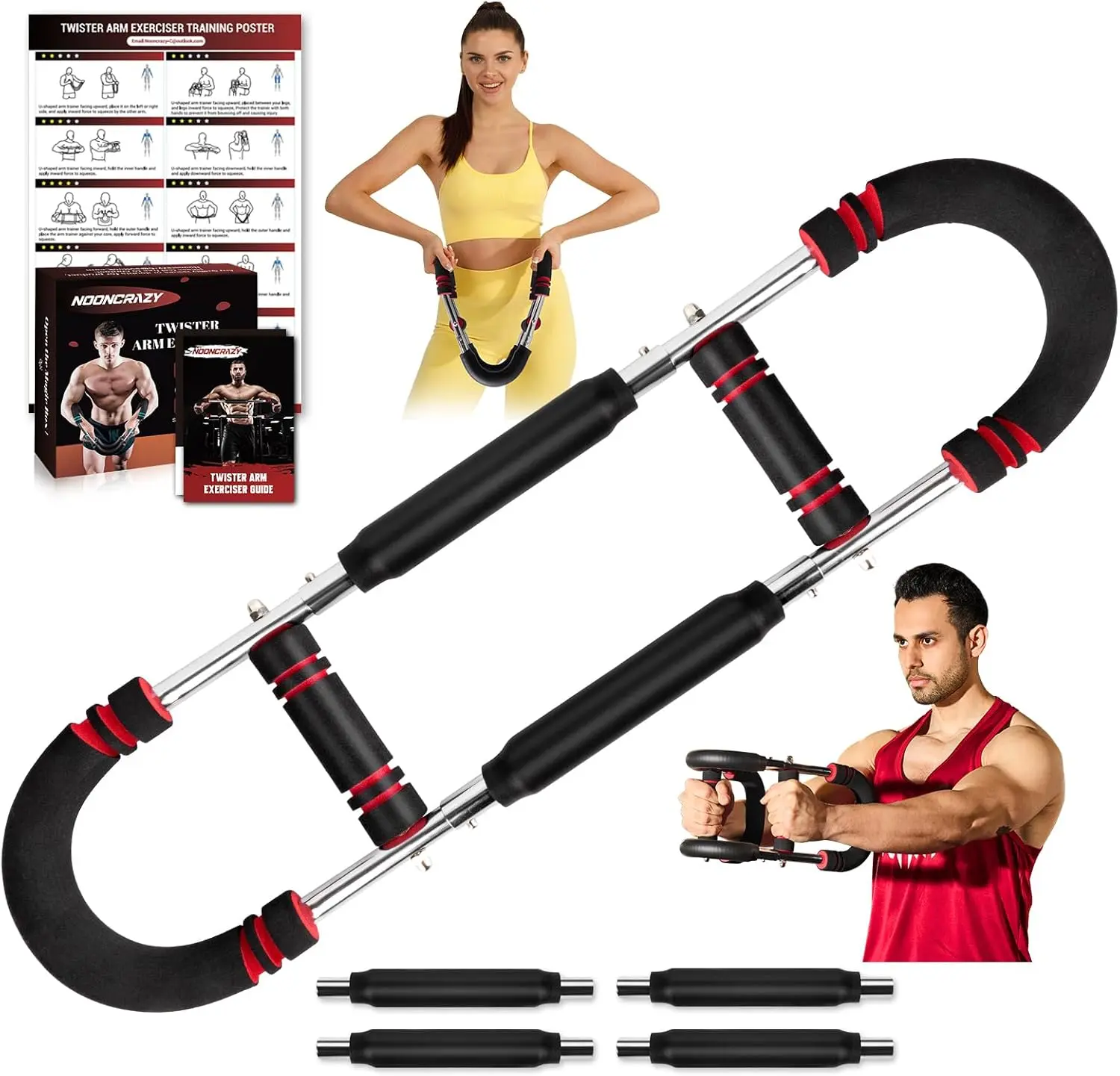 Twister Arm Trainer, Adjustable Twister Arm Chest Exerciser with 4 Spring & Training Poster for Men & Women
