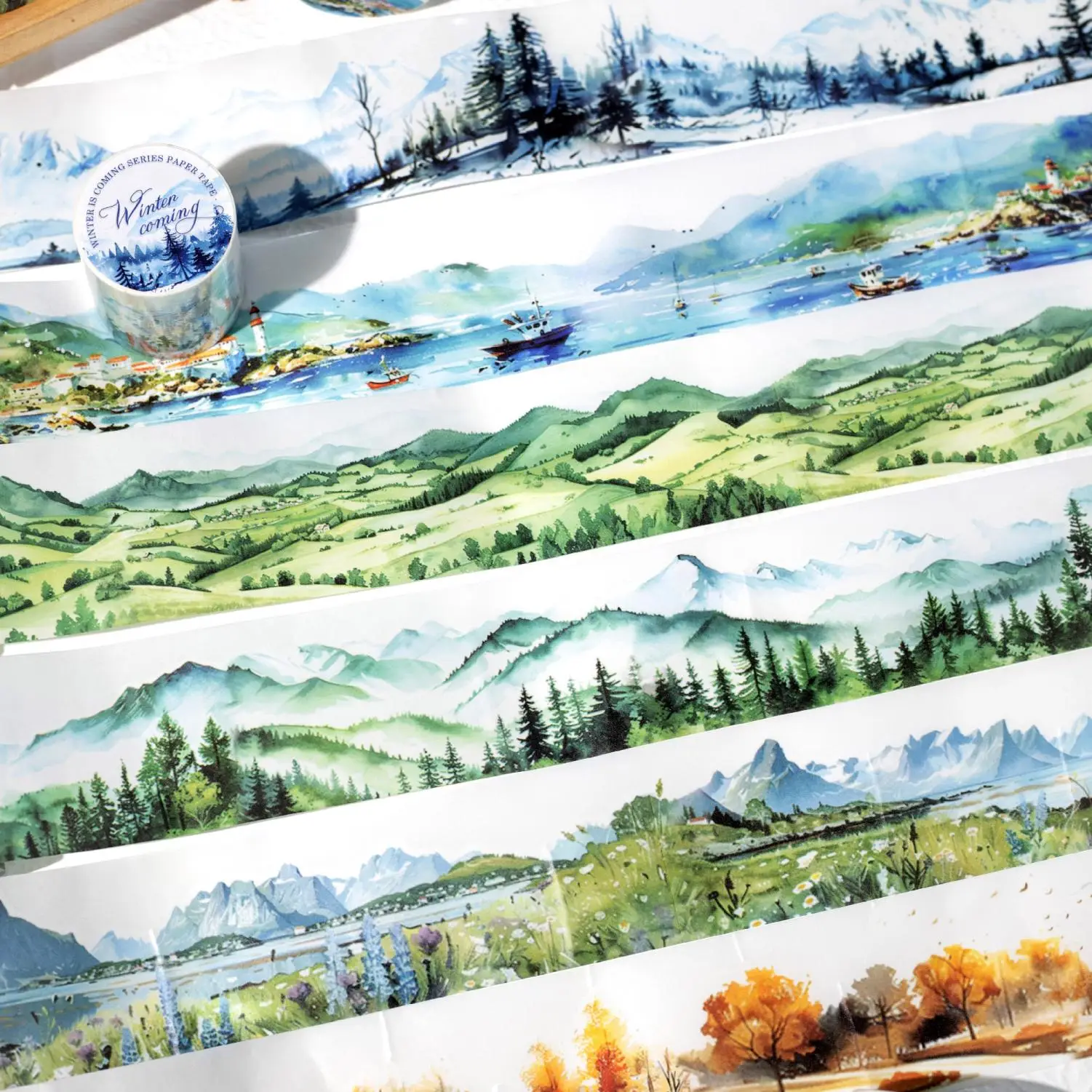 Winter Landscape Pattern Washi Tape, 1 Roll DIY Decorative Tape, Scrapbooking & Stamping Supplies for Journal Making and Gift Wrapping