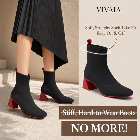 VIVAIA Women's Square-Toe Water-Repellent Ankle Booties (Regina Pro) - 5.5cm Block Heel, Stable, Comfortable, Natural Artemisia Argyi Herbal Feature, Winter All-Day Footwear for Business, Brunch with Friends, Shoes for Women