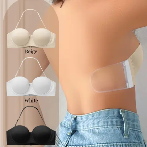 Women's Solid Color Strapless Bandeau Bra, Push Up Silicone Side-wing Off-shoulder Bra, Multi-purpose Suitable for All Seasons, Non Slip Bra, Clothes for Women, Underwear