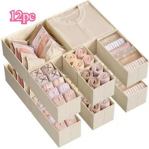 6PCS/12PCS Drawer Organizer, Dresser Drawer Organizers, Foldable Fabric Storage Bins for Socks, Underwear, Ties, Scarves