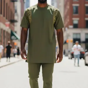 Exquisite 2-Piece Men's Native Wear Menswear Green with Yellow Embroidery