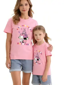 Girls' Magic Kingdom Themed T-shirts, Magic Castle Patterns, Children's and Women's Holiday Vacation T-shirts, Girls' Travel Casual Tops Sets include princess castle-themed T-shirts, fairytale-themed sets, and magic-themed sets.