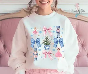 Coquette Nutcracker Sweatshirt in Pink - Celebrate the Season with This Cute Christmas Sweatshirt, Combining Fun Design with Comfort for Your Winter Wardrobe
