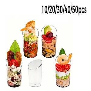 Mini Dessert Cups Set, Transparent Plastic Slanted Sides, Ideal for Pudding Mousse Jelly Party Mini Ice Cream Cake Decorations, Clear Plastic Cups