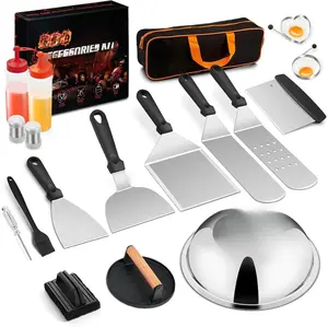 18Pcs Griddle Accessories Kit (with Basting Cover), Joyfair Stainless Steel Flat Top Grilling Spatula Accessory Tools Set with Melting Dome Burger