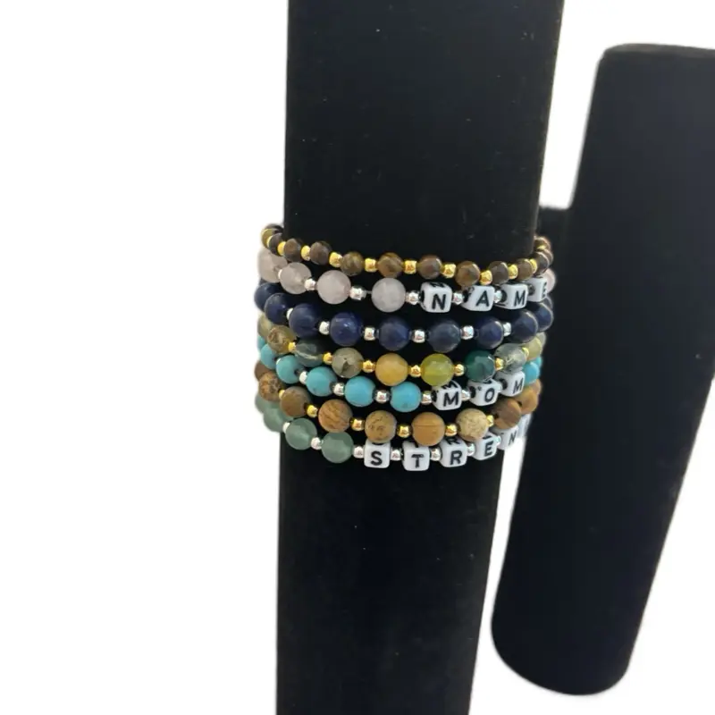 Personalized Natural Stone Bracelet Custom Name Adult Kids Gift Unique Design Engraved Name Beads Jewelry