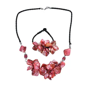 Red Stone Chips Seed Bead Bracelet Beaded Necklace Set for Women Jewelry Birthday Christmas Gifts