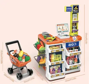 Serena & Jewel Pretend Play Grocery Store and Supermarket Set Role Play with 50 PCS  for boys and girls with Kid Shopping Cart,Kids Cash Register,Best Gift for Kids