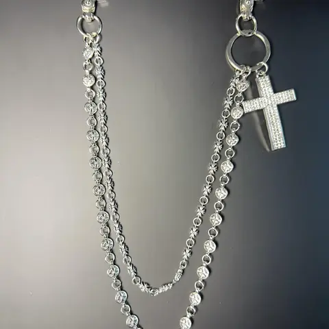 Men's Hip-Hop Punk Jeans Chain, Vintage Wallet Chain, Dual-Layered Pants Chain, Denim Pocket Chain, Multifunctional Keychain, Gothic Cross Keychain, Stylish Keychain, Key Accessories, Keychain Accessory, Zinc Alloy Keychain