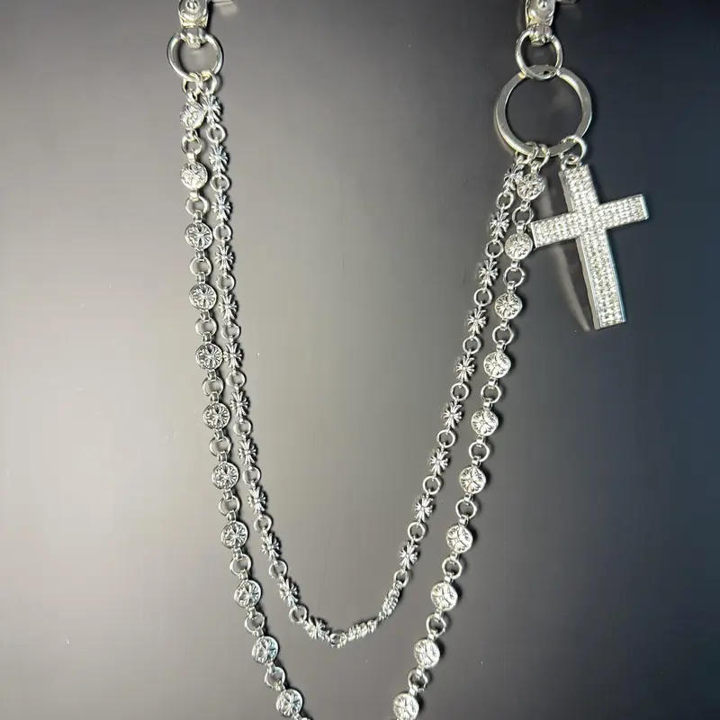 Men's Hip-Hop Punk Jeans Chain, Vintage Wallet Chain, Dual-Layered Pants Chain, Denim Pocket Chain, Multifunctional Keychain, Gothic Cross Keychain, Stylish Keychain, Key Accessories, Keychain Accessory, Zinc Alloy Keychain