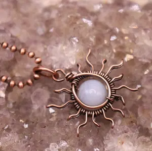 Sky Blue Crystal Sun Necklace - Wire Wrapped Blue Lace Agate Sun Pendant by Resilient Jewelry