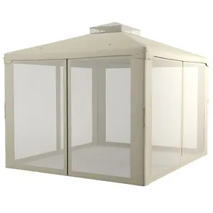 Uv resistant polyester covered large outdoor canopy gazebo equipped mesh enclosure stable steel structure suitable for backyard leisure picnic daily outdoor social activity use
