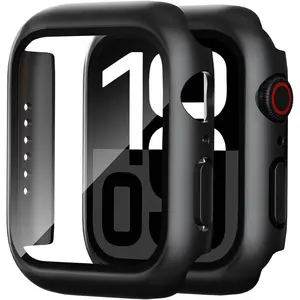 2 Pack Case for Apple Watch Screen Protector, Hard PC Case with Tempered Glass Protective Cover Guard Bumper, Slim Apple Watch Cover for iWatch Series 6/5/4/SE 2/SE 3 - Black/Black 40mm-USA