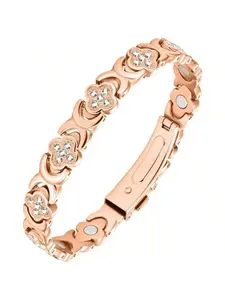 Women's Pure Copper Magnetic Zirconia Bracelet, Luxurious Clover Alloy Rhinestone Single Row Magnet Hand Jewelry, Adjustable Elegant Ring, Rhinestone Bangle Bracelet, Rhinestone Decorated Bangle