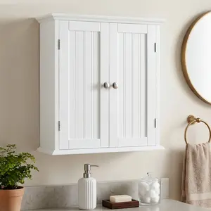 Wall Mounted Storage Cabinet With Fixed Shelves, Magnetic Door Catch, Premium Wood Construction With Elegant Metal Handles, Dust Proof Design For Bathroom Bedroom And Entryway Organization