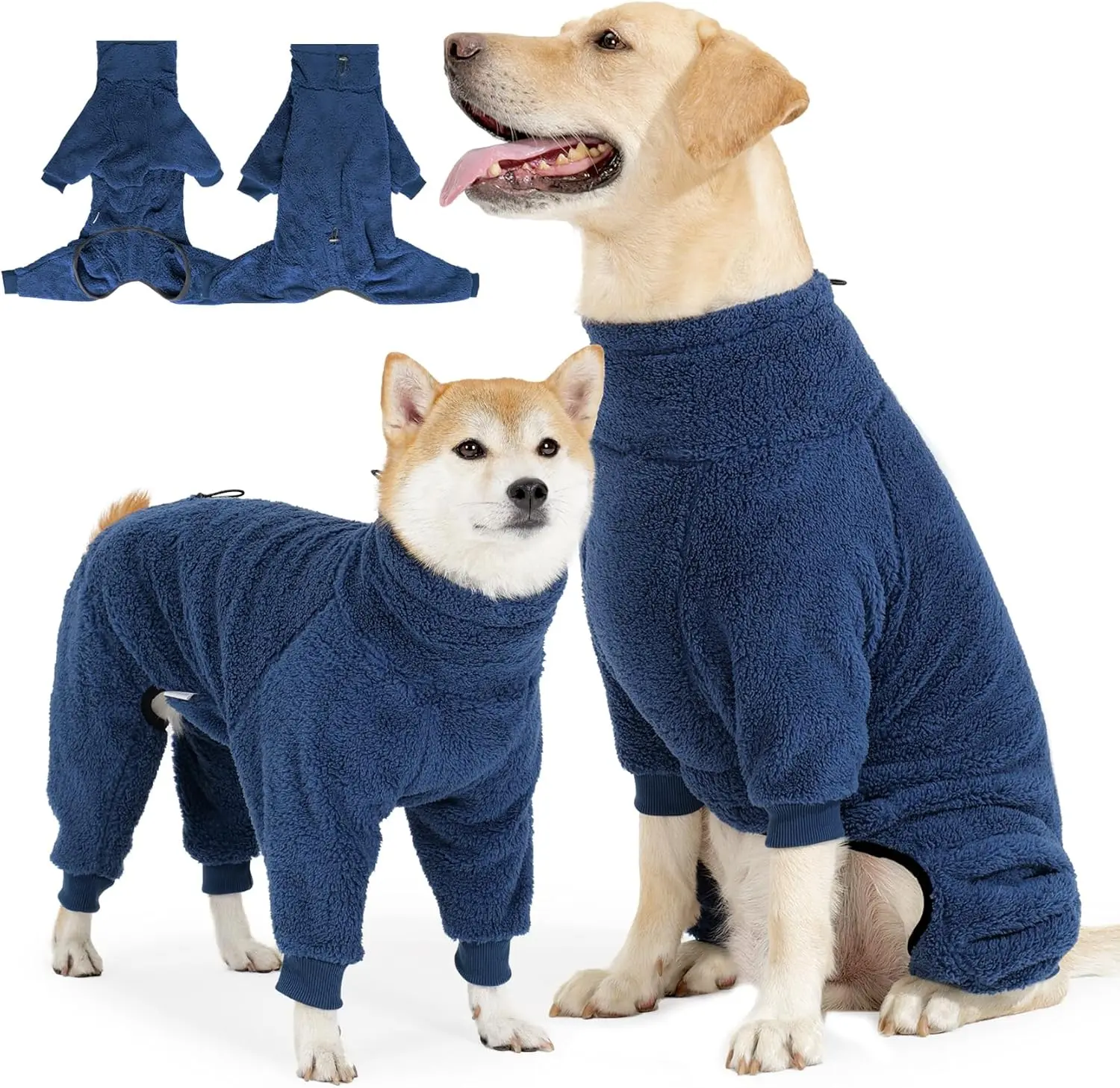 Winter Coat - Fuzzy Pullover Pajamas, Soft Fleece Windproof Cold Weather  Jacket Cozy Onesie  Outfit 4 Legged Clothes with Leash Hole for Large Medium Small Dogs (DBL, XL)