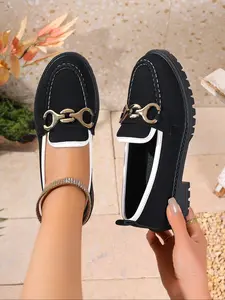 Thick Sole Chain Loafers, Classic British Style Meets Modern Trend, Soft Durable PU Leather, Casual All-Season Shoes