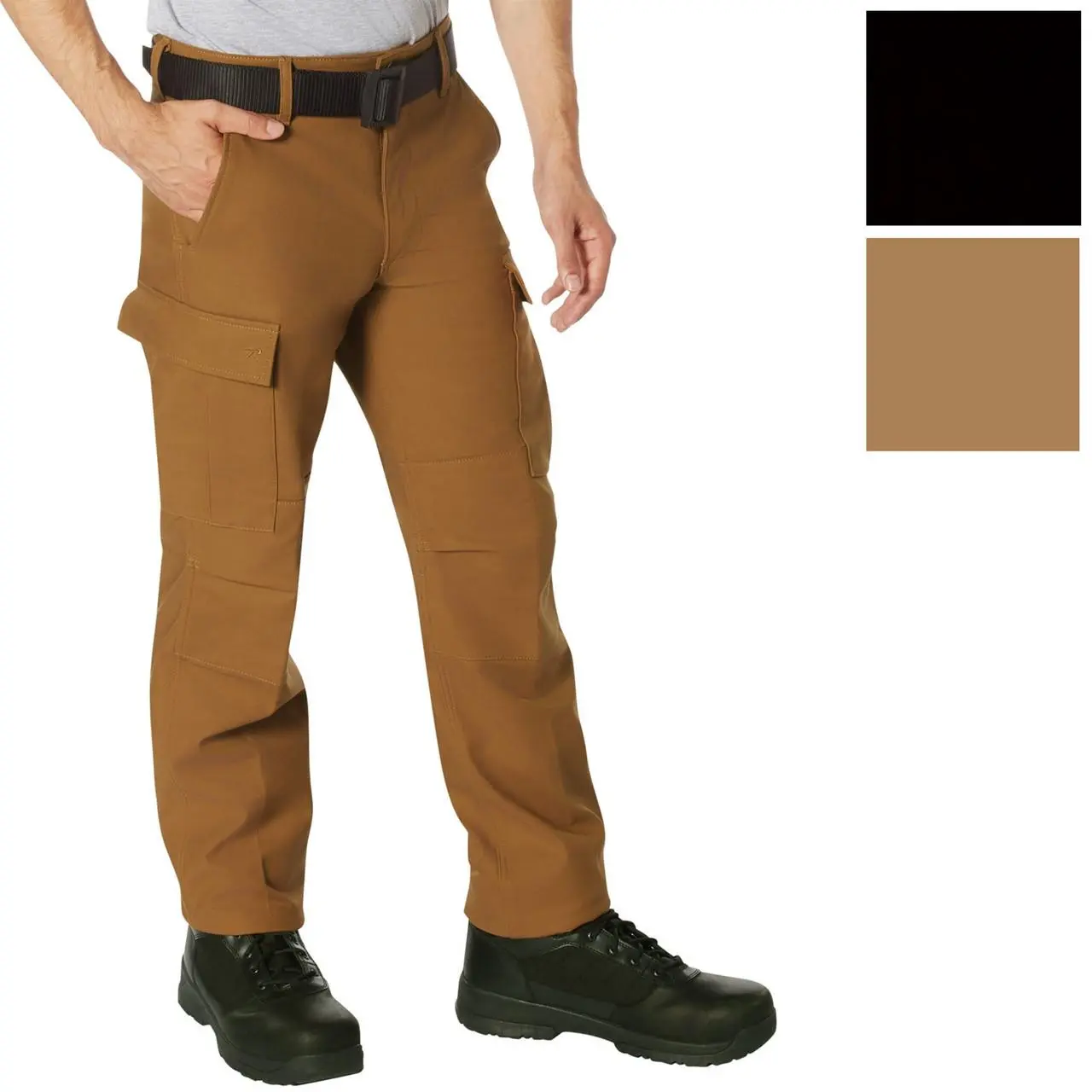 Men's Active Flex Fleece Lined Canvas Work Pants - Six Pocket Cargo Rugged Heavy Duty Work Trousers