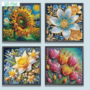 4pcs 5D DIY Partial Shaped Drill Diamond Painting Kit, Flower Theme 2D Flat Decor (30x30cm), Diamond Art for Adults, No Skills Needed, Room-Brightening Sparkling Art & Festive Gift